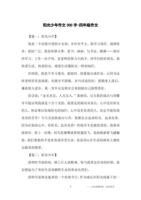 阳光少年作文300字-四年级作文