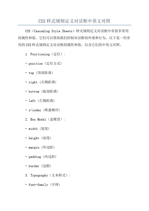 CSS样式规则定义对话框中英文对照