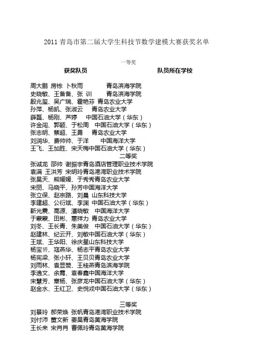 《2019青岛市第二届大学生科技节数学建模大赛获奖名单》