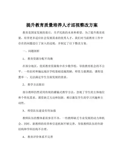 提升教育质量培养人才巡视整改方案
