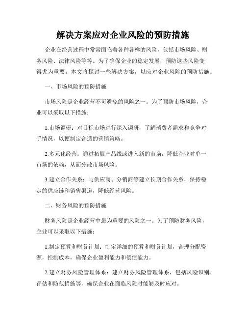 解决方案应对企业风险的预防措施