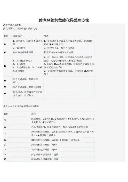 约克风管机故障代码处理方法