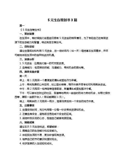5元生存策划书3篇