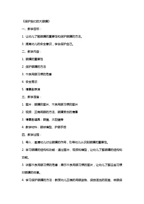 大班安全课教案及教学反思《保护我们的大眼睛》