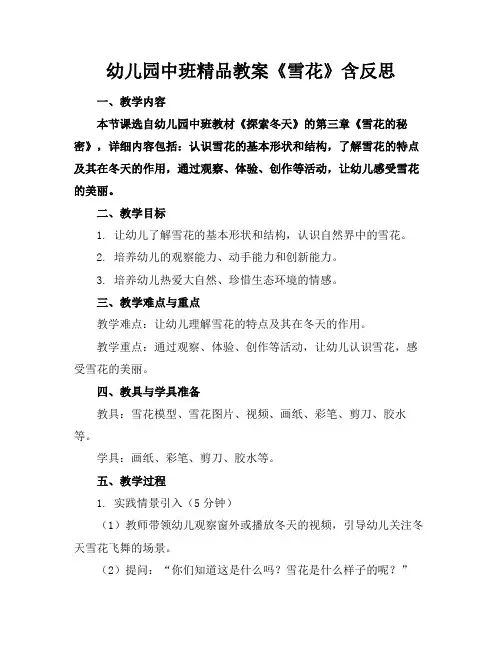 幼儿园中班精品教案《雪花》含反思