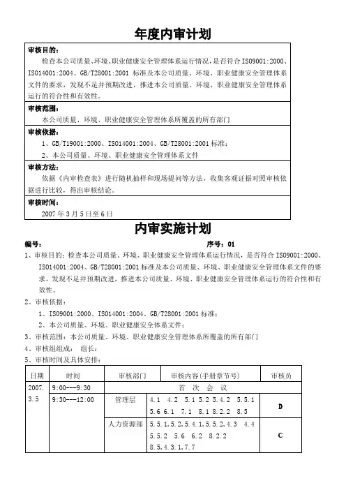 年度内审计划