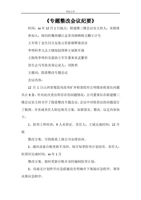 《专题整改会议纪要》