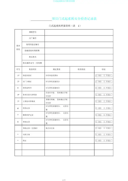 门式起重机安全检查表格