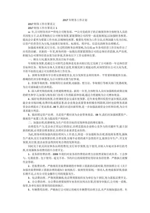 2017年财务工作计划