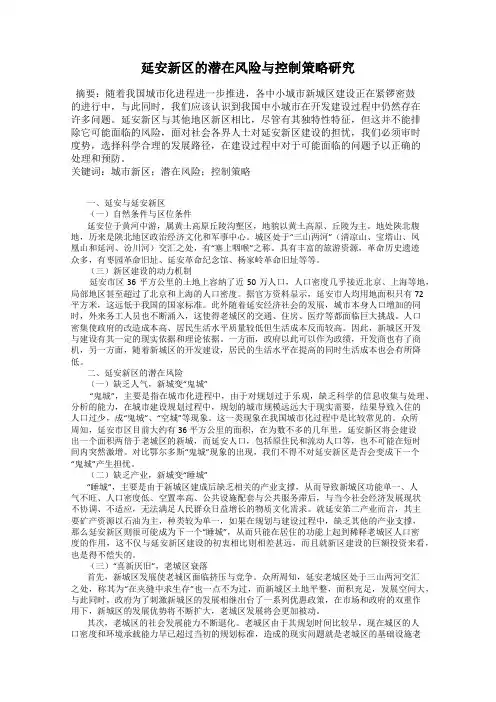 延安新区的潜在风险与控制策略研究