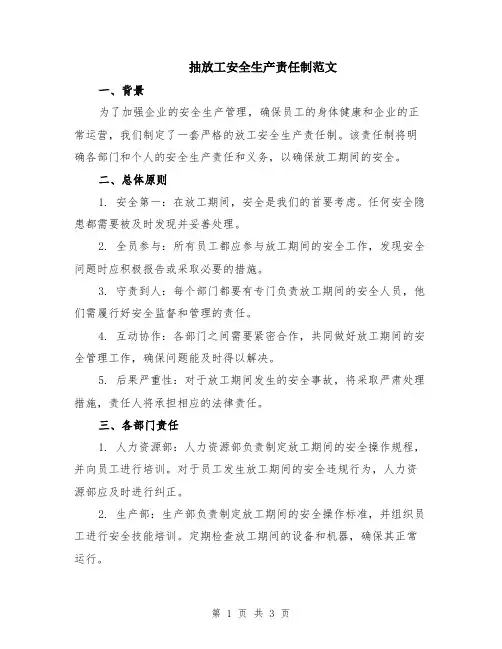 抽放工安全生产责任制范文