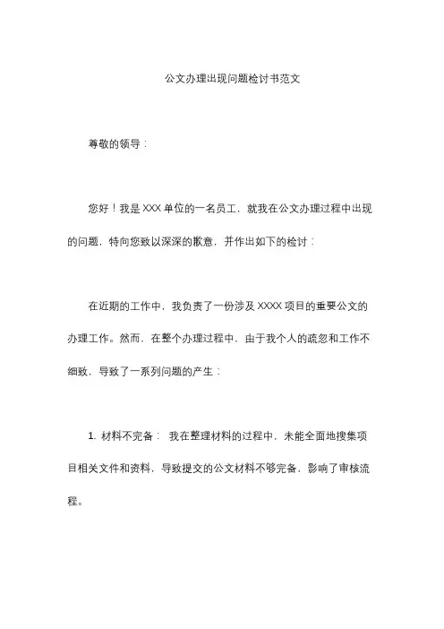 公文办理出现问题检讨书范文