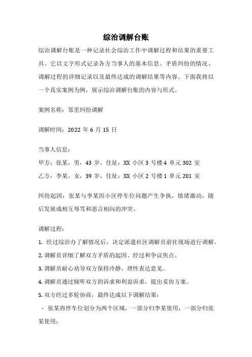 综治调解台账
