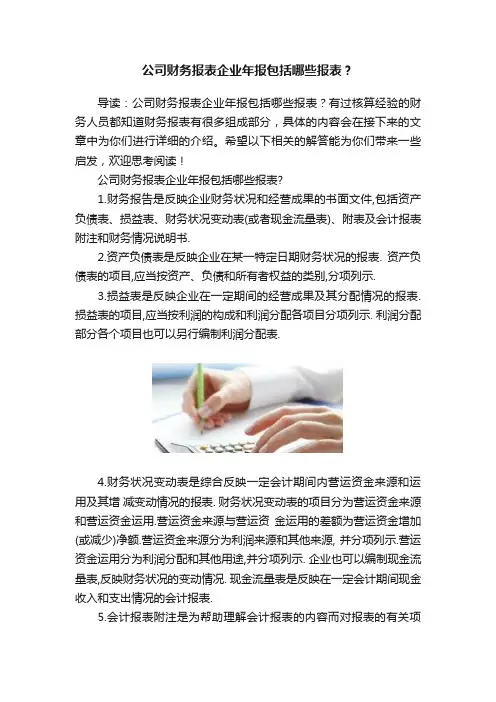 公司财务报表企业年报包括哪些报表？