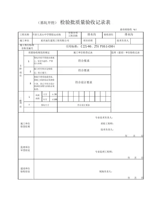(完整word版)基坑开挖检验批质量验收记录表