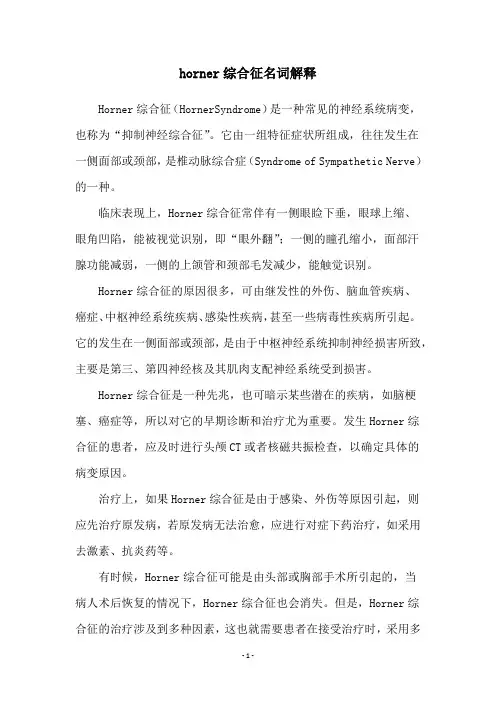horner综合征名词解释