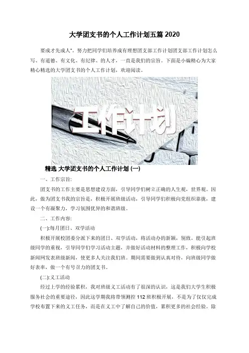 大学团支书的个人工作计划五篇2020