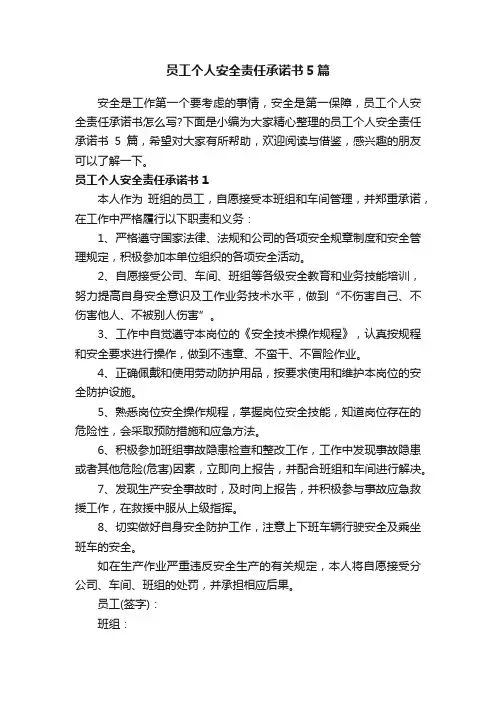 员工个人安全责任承诺书5篇