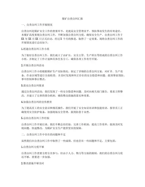 煤矿自查自纠汇报