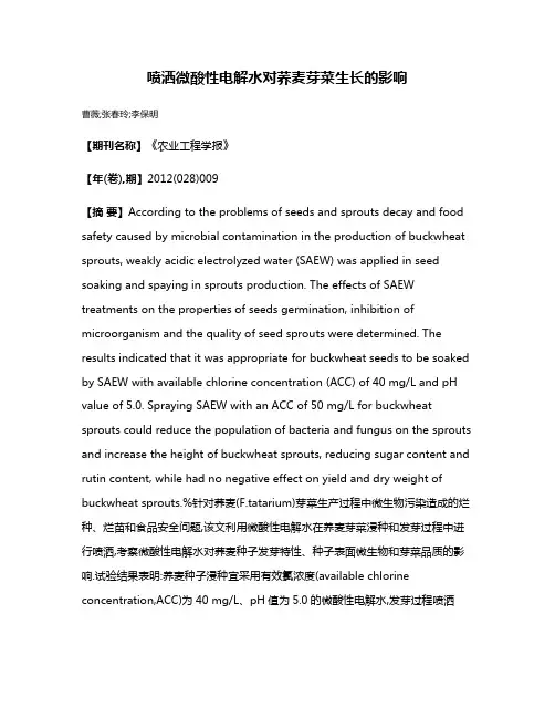 喷洒微酸性电解水对荞麦芽菜生长的影响
