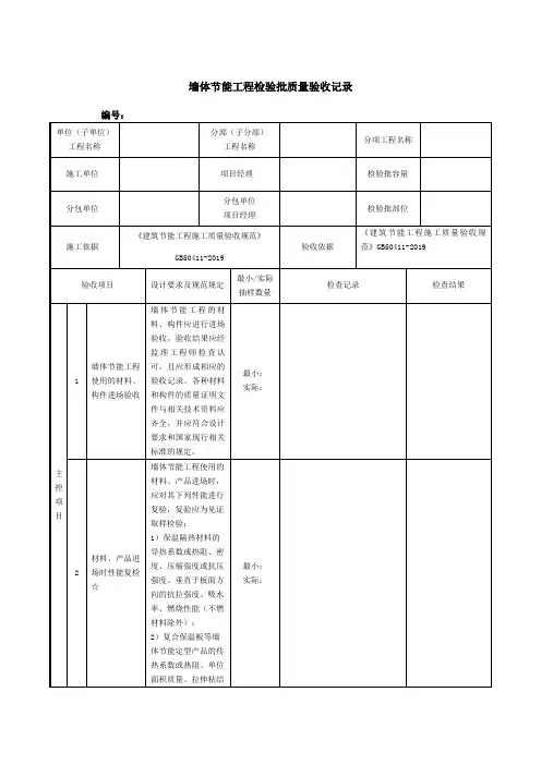 墙体节能工程检验批质量验收记录
