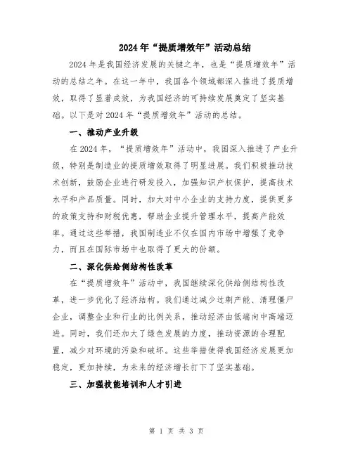 2024年“提质增效年”活动总结