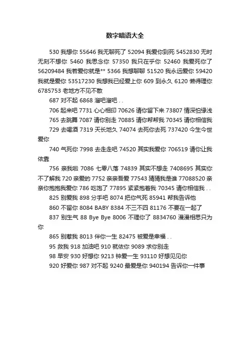 数字暗语大全