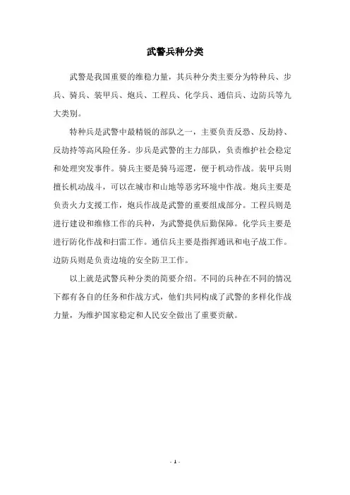 武警兵种分类