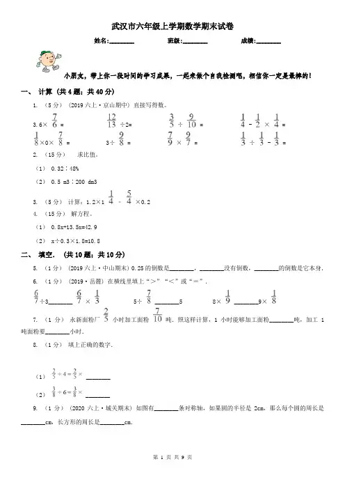 武汉市六年级上学期数学期末试卷新版