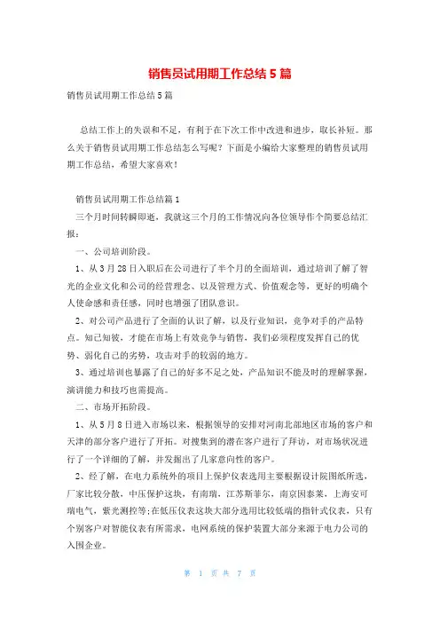 销售员试用期工作总结5篇
