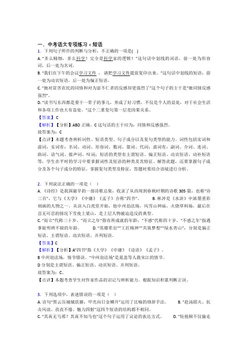 部编人教版中考 语文 短语练习含答案(Word版)