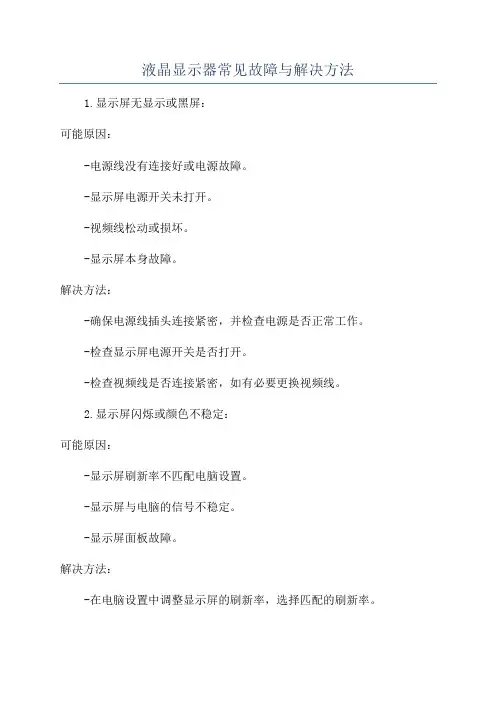 液晶显示器常见故障与解决方法