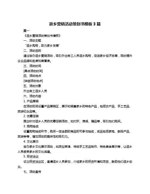 返乡营销活动策划书模板3篇