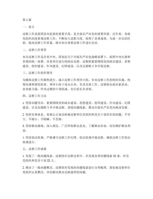 重要巡察工作总结范文(3篇)