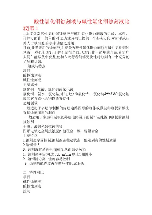 酸性氯化铜蚀刻液与碱性氯化铜蚀刻液比较.doc