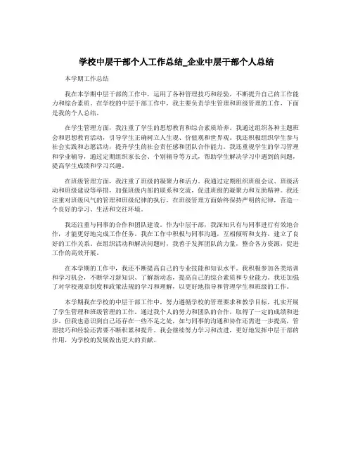 学校中层干部个人工作总结_企业中层干部个人总结