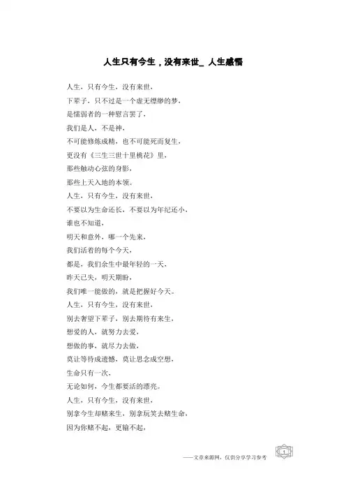 人生只有今生,没有来世_人生感悟