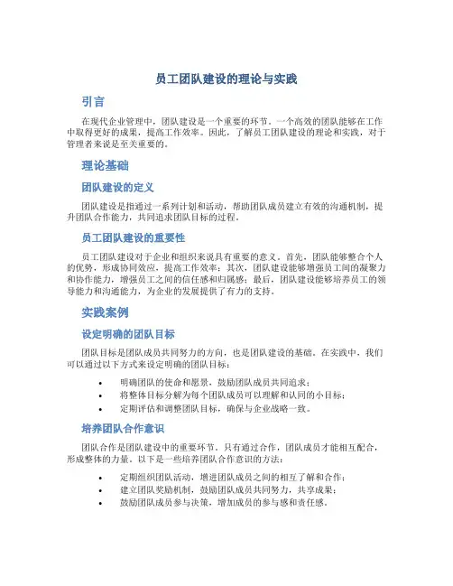 员工团队建设的理论与实践