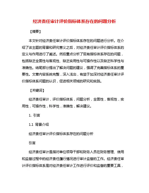 经济责任审计评价指标体系存在的问题分析