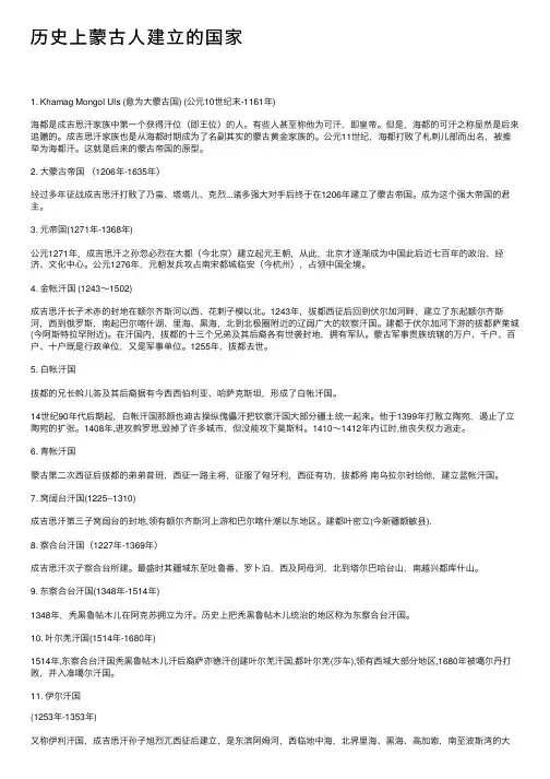 历史上蒙古人建立的国家