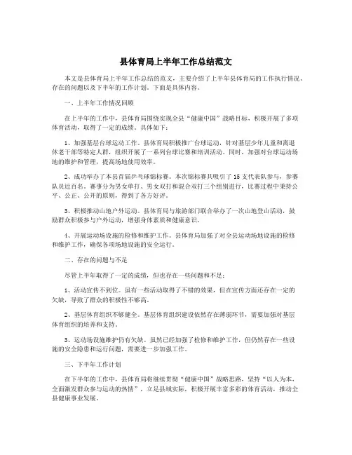 县体育局上半年工作总结范文