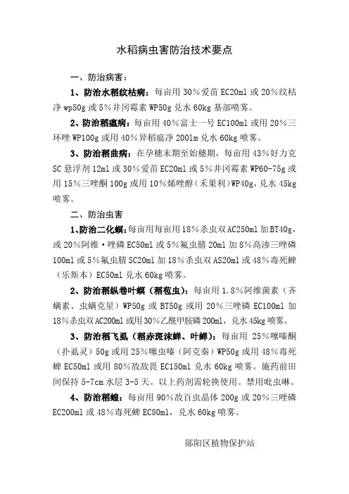 水稻病虫害防治技术要点