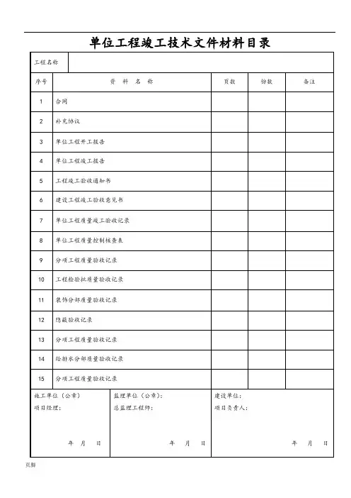 建筑装饰装修工程竣工验收资料表格模板