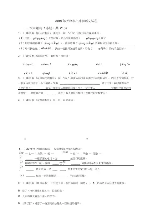 2019年天津市小升初语文全真试卷