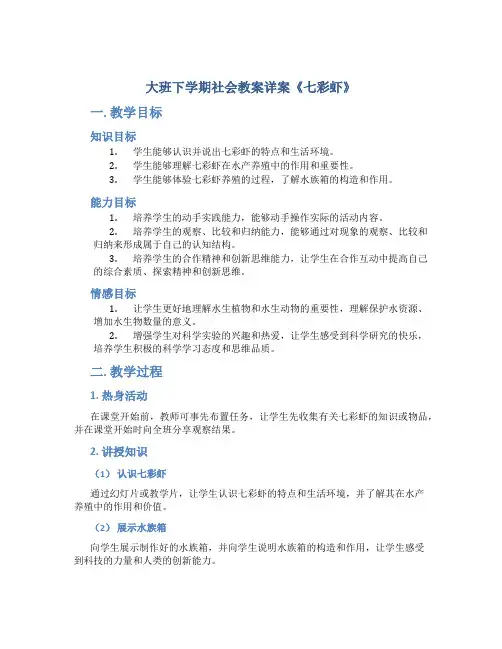 大班下学期社会教案详案《七彩虾》
