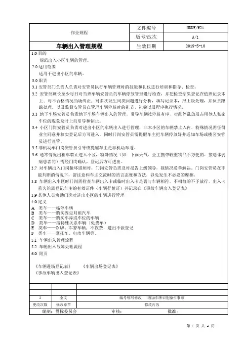 车辆出入管理规程
