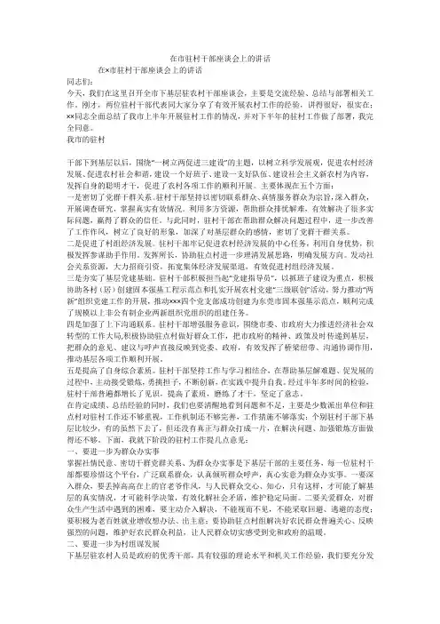 在市驻村干部座谈会上的讲话