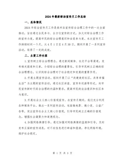 2024年最新综治宣传月工作总结