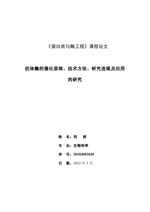 抗体酶的催化原理、技术方法、研究进展及应用 的研究