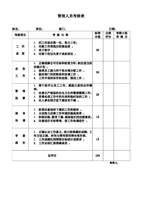 管理人员考核表